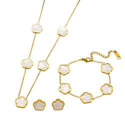 Engelsinn Schmuckset Blume Schmuck Set Gold für Damen Armband Ohrstecker Halskette Anhänger, inkl. Geschenkbox (Weiß) von Engelsinn