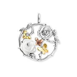 Engelsrufer Damen Anhänger Rose Garden aus Sterling Silber Tricolor mit Perlmutt- besetzt mit 2 Zirkonia Steinen - Ösenverschluss - nickelfrei - Größe: 25mm von Engelsrufer