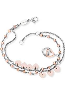 Engelsrufer Damen Armband Boho Herzen aus Sterling Silber bicolor - Charm Elemente in silber und roségold - Karabinerverschluss - in zwei Längen verstellbar - nickelfrei von Engelsrufer