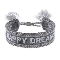 Engelsrufer Damen Armband aus Polyester und Baumwolle in grau weiß mit HAPPY DREAMS Stickerei - Kordelverschluss - größenverstellbar von Engelsrufer