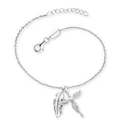 Engelsrufer Damen Armband aus Sterling Silber mit Feder und Engel Anhänger- besetzt mit 20 Zirkonia Steinen - Karabinerverschluss - längenverstellbar von Engelsrufer