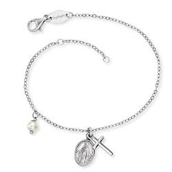 Engelsrufer Damen Armband aus Sterling Silber mit Kreuz und Maria Symbol und Muschelperlen Anhänger - Karabinerverschluss - in zwei Längen verstellbar - nickelfrei von Engelsrufer