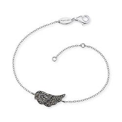 Engelsrufer Damen Armband aus Sterling Silber und Engelsflügel Anhänger silber schwarz - bestückt mit 28 Markasit Steinen - Karabinerverschluss - in zwei Längen verstellbar - nickelfrei von Engelsrufer