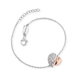 Engelsrufer Damen Armband aus Sterling Silber und Herz Flügel Anhänger - besetzt mit drei weißen Zirkonia Steinen - Karabinerverschluss - längenverstellbar - nickelfrei von Engelsrufer