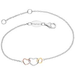 Engelsrufer Damen Armband silber aus Sterling Silber und dreifarbigem tricolor Herz Anhänger silber gold roségold - Karabinerverschluss - Längen verstellbar - nickelfrei von Engelsrufer