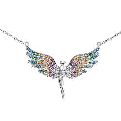Engelsrufer Damen Halskette aus Sterling Silber mit Engel Anhänger Multicolor - besetzt mit 104 farbigen Zirkonia Steinen - Karabinerverschluss - nickelfrei von Engelsrufer