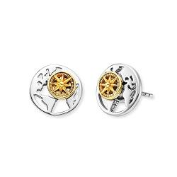 Engelsrufer Damen Ohrstecker Aloha aus Sterling Silber mit Weltkarte und Windrose Bicolor - nickelfrei - Größe: 10mm von Engelsrufer