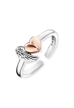 Engelsrufer Damen Ring aus Sterling Silber Bicolor mit Flügel und Rosé Herz - größenverstellbar - nickelfrei von Engelsrufer