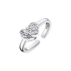 Engelsrufer Damen Ring aus Sterling Silber mit Flügel und Herz aus Zirkonia Steinen - besetzt mit 13 Zirkonia Steinen - größenverstellbar - nickelfrei von Engelsrufer