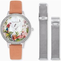 Engelsrufer Quarzuhr ERWO-PARADISE-01 Damen-Uhr Set Silber Quarz Leder-Mesh-Armband von Engelsrufer