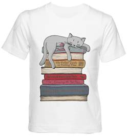 How to Chill Like a Cat On Books T-Shirt Kinder Junge Mädchen Kurzarm Weiß Tee Kids Boys Girls White M von Enigmae