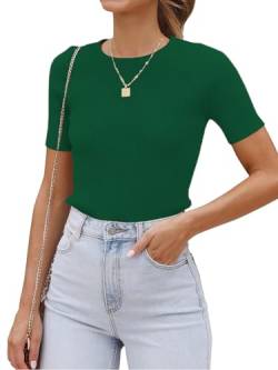 Eniloyal Oberteile Damen Enges T Shirt Sommer Basic Tshirt Elegant Rip Shirts Kurz Grüne L von Eniloyal