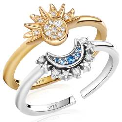Eniyou 2 Stück Freundschaftsringe Sonne Mond Ring Verstellbare Ringe Sun and Moon Ring Ringe Set Freundschaftsringe Geeignet für Verlobungs- und Hochzeitsgeschenke für Paare16.5mm von Eniyou
