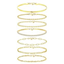Eniyou 7 Stück Armband Damen Gold Gold Armband Damen Goldarmband Damen Modeschmuck Set Verstellbarer Modeschmuck Armband Set Stapelbarer Armbandschmuck für Frauen und Mädchen (Gold) von Eniyou