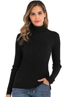 Enjoyoself Damen Gerippter Rollkragenpullover Feinstrick Elegant Langarm Strickpulli Stretch Warmer Winter Rolli,Schwarz,M von Enjoyoself