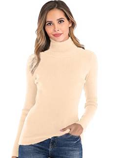 Enjoyoself Damen Gerippter Rollkragenpullover Feinstrick Elegant Langarm Strickpulli Stretch Weich Warm Rolli Winter Apricot,XXL von Enjoyoself