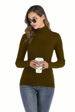 Enjoyoself Damen Langarm Rollkragenpullover Gerippt Feinstrick Rolli Basic Stretch Winterpulli Elegant Warm Sweatshirt Braun,L von Enjoyoself