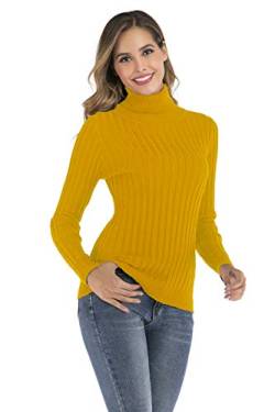 Enjoyoself Damen Langarm Rollkragenpullover Gerippt Feinstrick Rolli Basic Stretch Winterpulli Elegant Warm Sweatshirt Gelb,L von Enjoyoself