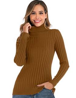 Enjoyoself Damen Rollkragen Strickpullover Elegant Langarm Sweatshirt Rippstrick Rolli Weich Warm Winterpulli Kamel,XXL von Enjoyoself