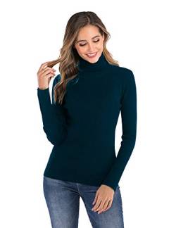 Enjoyoself Damen Rollkragenpullover Gerippt Langarm Feinstrick Pullover Elegant Weich Warm Strickpulli für Herbst Winter Blau,M von Enjoyoself