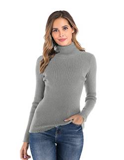 Enjoyoself Damen Rollkragenpullover Langarm Feinstrick Pullover Elegant Weich Warm Strickpulli für Herbst Winter Grau,M von Enjoyoself