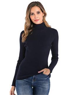 Enjoyoself Damen Rollkragenpullover Langarm Feinstrick Pullover Elegant Weich Warm Strickpulli für Herbst Winter Navyblau,M von Enjoyoself