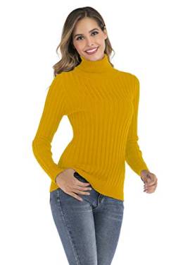 Enjoyoself Damen Rollkragenpullover Langarm Rippen Feinstrick Rolli Warm Stretch Sweatshirt für Herbst Winter Gelb,XL von Enjoyoself