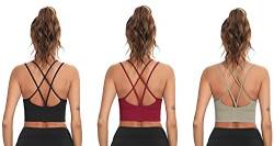 Enjoyoself Damen Sport BH 3er Set Gekreuzt Rücken Push Up Bra Padded Sexy Nahtlos Bustier für Yoga Fitness Tranning schwarz+rot+grün,L von Enjoyoself
