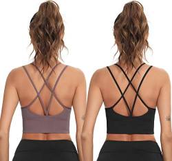 Enjoyoself Damen Sport BH Gekreuzt Rücken Push Up Bra Padded Sexy Nahtlos Bustier für Yoga Fitness Tranning von Enjoyoself