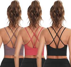 Enjoyoself Damen Sport BH Gekreuzt Rücken Push Up Bra Padded Sexy Nahtlos Bustier für Yoga Fitness Tranning von Enjoyoself