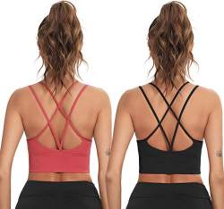 Enjoyoself Damen Sport BH Gekreuzt Rücken Push Up Bra Padded Sexy Nahtlos Bustier für Yoga Fitness Tranning von Enjoyoself