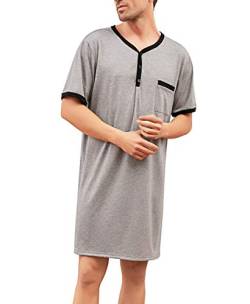 Enjoyoself Herren Nachthemd Kurzarm Rundhals Schlafanzugoberteil Weich Baumwolle Sleepshirt mit Knopfleiste Lufitg Schlafanzug ohne Hosengummi Grau,S von Enjoyoself