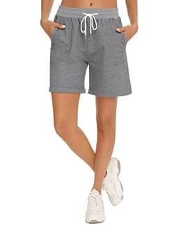 Enjyam Damen Bermuda Shorts 100% Baumwolle Sportliche Kurze Sweathose mit Aufschlag Lockere Strandshorts mit Tasche für Sport Freizeit von Enjyam