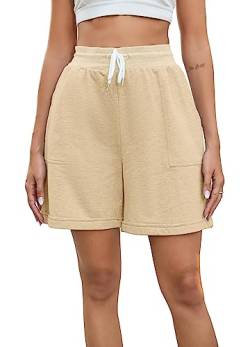 Enjyam Damen Bermuda Shorts Baumwolle Sommer Sweatshorts Sporthose mit Aufschlag Gummizug Sportlich Lässige Sommerbermuda Khaki,M von Enjyam