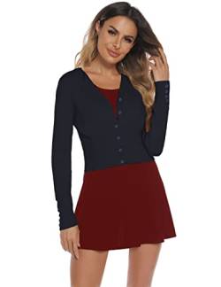 Enjyam Damen Bolero Jäckchen Langarm Kurze Strickjacke mit Knopf Elegante Weiche Jacke Gerippte Schulterjacke zum Kleid Marineblau, XL von Enjyam