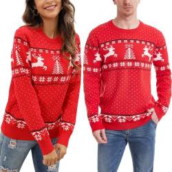 Herren Weihnachtspullover Rundhals Norweger Strickpullover Warm Locker Weihnachtspulli Lustig Familie Christmas Sweater Rot,M von Enjyam