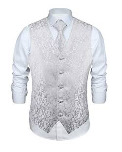 ENLISION Herren Paisley Weste Krawatte Einstecktuch Taschentuch Jacquard Weste Anzug Set, Weiß, Gr.- 2XL(Chest size 51') von Enlision