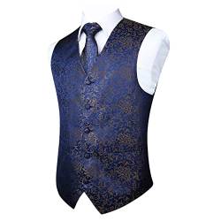 Enlision Anzugweste Gold Herren Hochzeit Paisley Westen & Krawatte Einstecktuch Party Floral Jacquard Anzug Weste Set M von Enlision