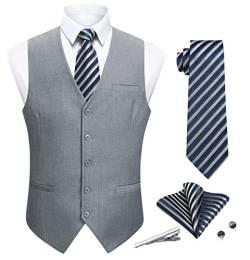 Enlision Anzugweste Grau Formale Anzug Westen Herren Krawatte Einstecktuch Set Elegant Hochzeit Weste für Männer S von Enlision