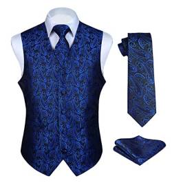 Enlision Anzugweste Hellblau Herren Hochzeit Paisley Westen & Krawatte Einstecktuch Party Floral Jacquard Anzug Weste Set XXL von Enlision