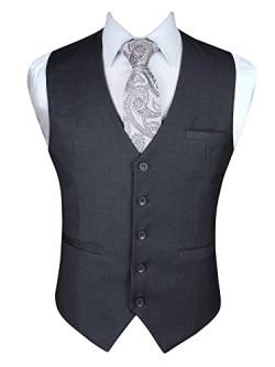 Enlision Anzugweste Herren Dunkelgrau Formelle Weste Hochzeit Einfarbige Anzugwesten Elegant Business Westen Männer mit Taschen 4XL von Enlision