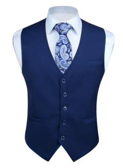 Enlision Anzugweste Herren Navy Blau Formelle Weste Hochzeit Einfarbige Anzugwesten Elegant Business Westen Männer mit Taschen 3XL von Enlision