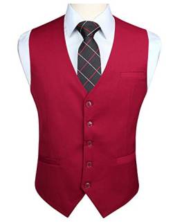 Enlision Anzugweste Herren Rot Formelle Weste Hochzeit Einfarbige Anzugwesten Elegant Business Westen Männer mit Taschen 3XL von Enlision