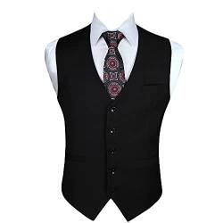 Enlision Anzugweste Herren Schwarz Formelle Weste Hochzeit Einfarbige Anzugwesten Elegant Business Westen Männer mit Taschen XS von Enlision