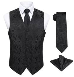 Enlision Anzugweste Schwarz Herren Hochzeit Paisley Westen & Krawatte Einstecktuch Party Floral Jacquard Anzug Weste Set M von Enlision