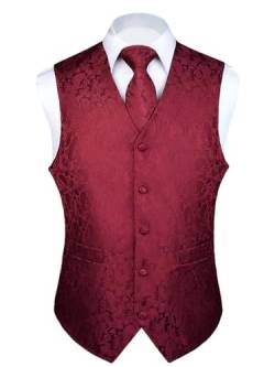 Enlision Anzugweste Weinrot Herren Hochzeit Paisley Westen & Krawatte Einstecktuch Party Floral Jacquard Anzug Weste Set 5XL von Enlision