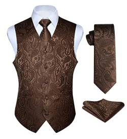 Enlision Anzugweste braun Herren Hochzeit Paisley Westen & Krawatte Einstecktuch Party Floral Jacquard Anzug Weste Set 6XL von Enlision