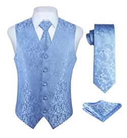 Enlision Anzugweste hellblau Herren Hochzeit Paisley Westen & Krawatte Einstecktuch Party Floral Jacquard Anzug Weste Set 5XL von Enlision