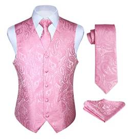 Enlision Anzugweste rosa Herren Hochzeit Paisley Westen & Krawatte Einstecktuch Party Floral Jacquard Anzug Weste Set XXL von Enlision