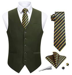 Enlision Anzugwesten Für Herren Formale Elegant Weste Krawatte Einstecktuch Set Olivgrüne Anzug Westen für Bräutigam Hochzeits 2XL von Enlision